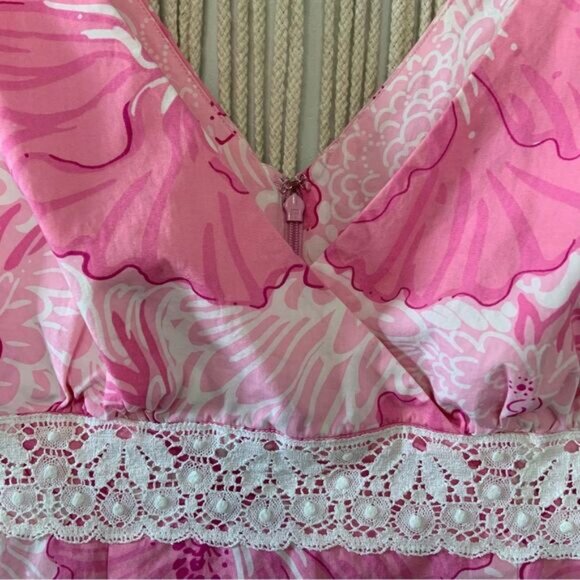 LILLY PULITZER Old World Charm Shell Pink Rylan Dress Vintage White Label 4 - Picture 5 of 16